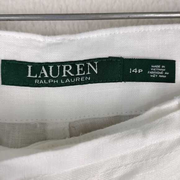 Lauren Ralph Lauren Linen Pants Women Size 14P White Cargo Belted Boho Beach NWT - Picture 5 of 16